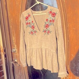 ZARA BASICS EMBROIDERED/Linen Top! Size small